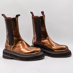 Marsell Men Zuccone Metallic Bronze Patent Leather Platform Boots Sz 7US EUR 40